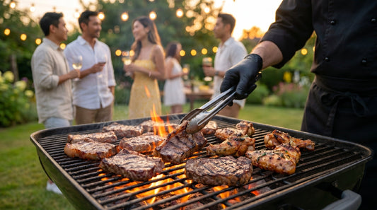 BBQ chef for hire in Singapore managing the grill at a private outdoor gathering — The Smokehouse Collective BBQ chef service 