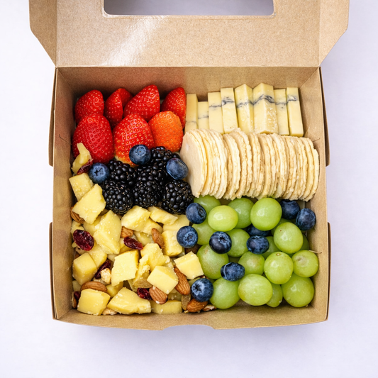 Petite Orchard cheese and fruit platter box — artisanal cheese board with fresh berries and grapes Singapore
