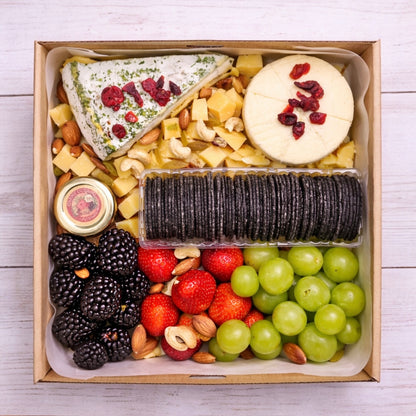 Regular Orchard cheese and fruit platter box — artisanal cheese board with fresh berries and grapes Singapore