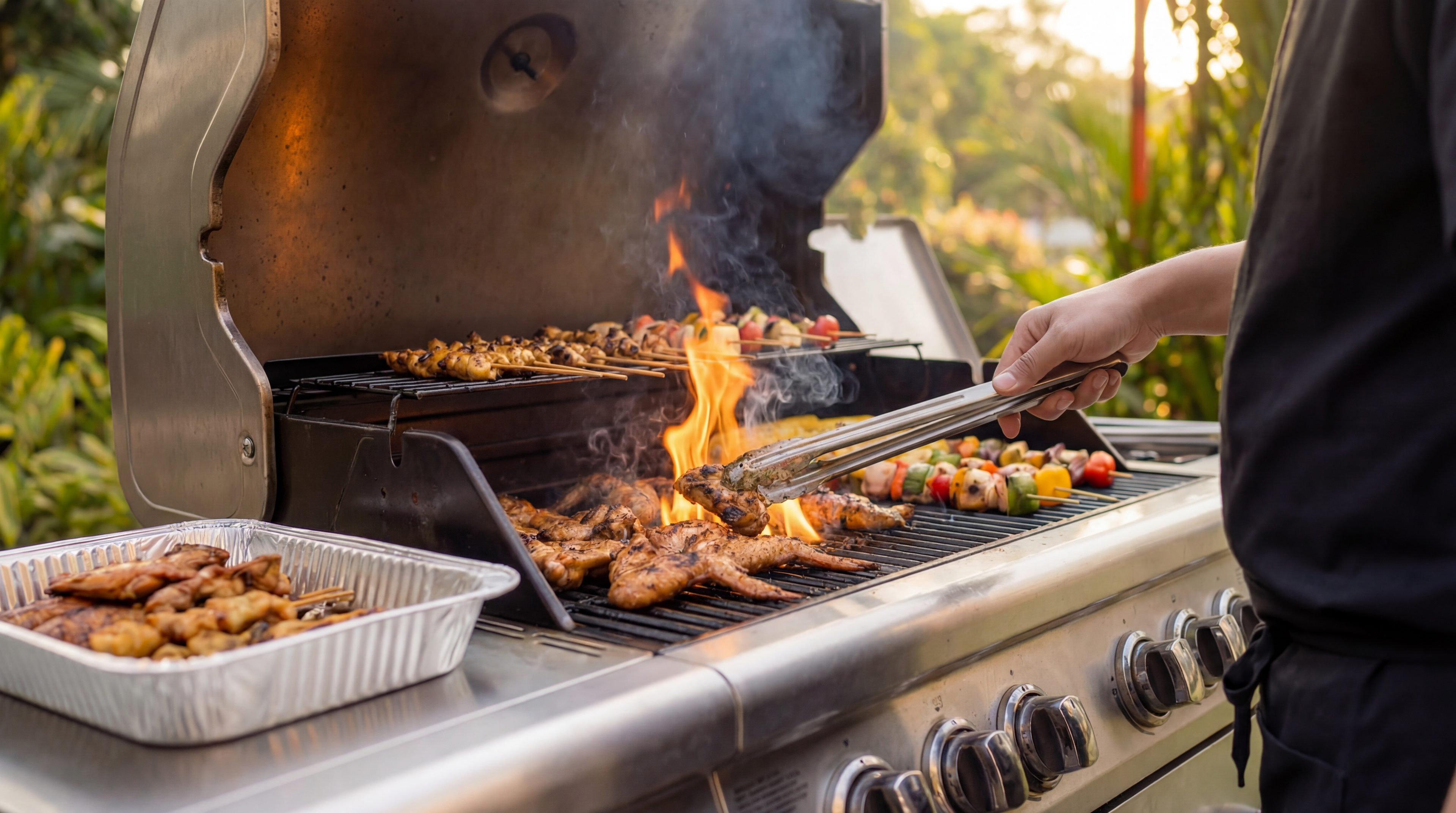 Professional BBQ chef grilling meats at a Singapore outdoor event